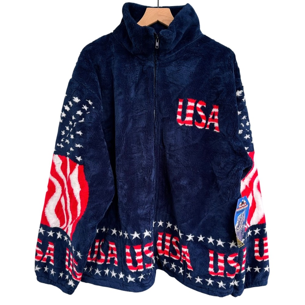 Vintage Black Mountain Outdoor Gear USA Fleece Jacket Navy 2XL Made in USA NEW
